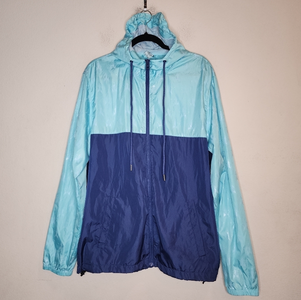Jeffree Star Cosmetics Star Print Blue‎ Hooded Lightweight Rain Jacket Size XL